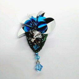 Black-blue bug and flower brooches